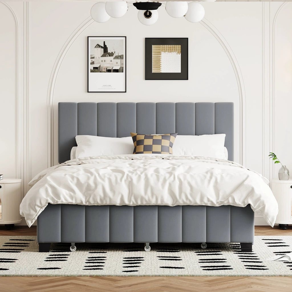 Queen Size Velvet Upholstered Platform Bed with 2 Drawers by eprolo