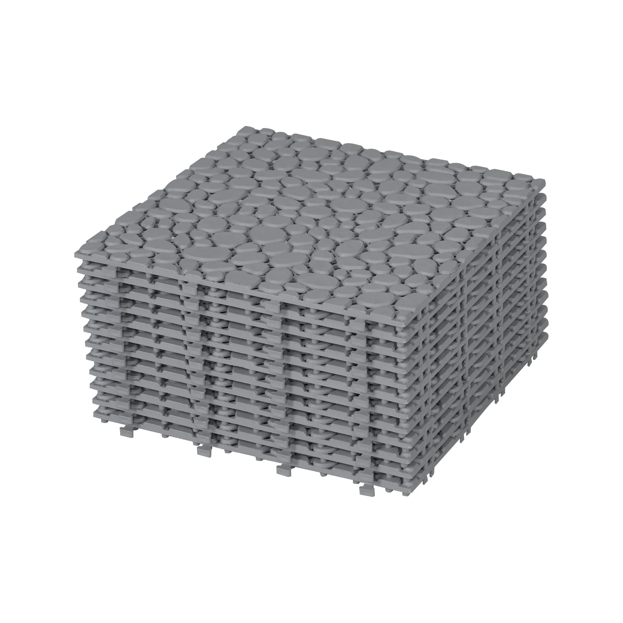 12 x 12 inch gray interlocking deck tiles, plastic waterproof pebble pattern, pack of 12 pieces by eprolo