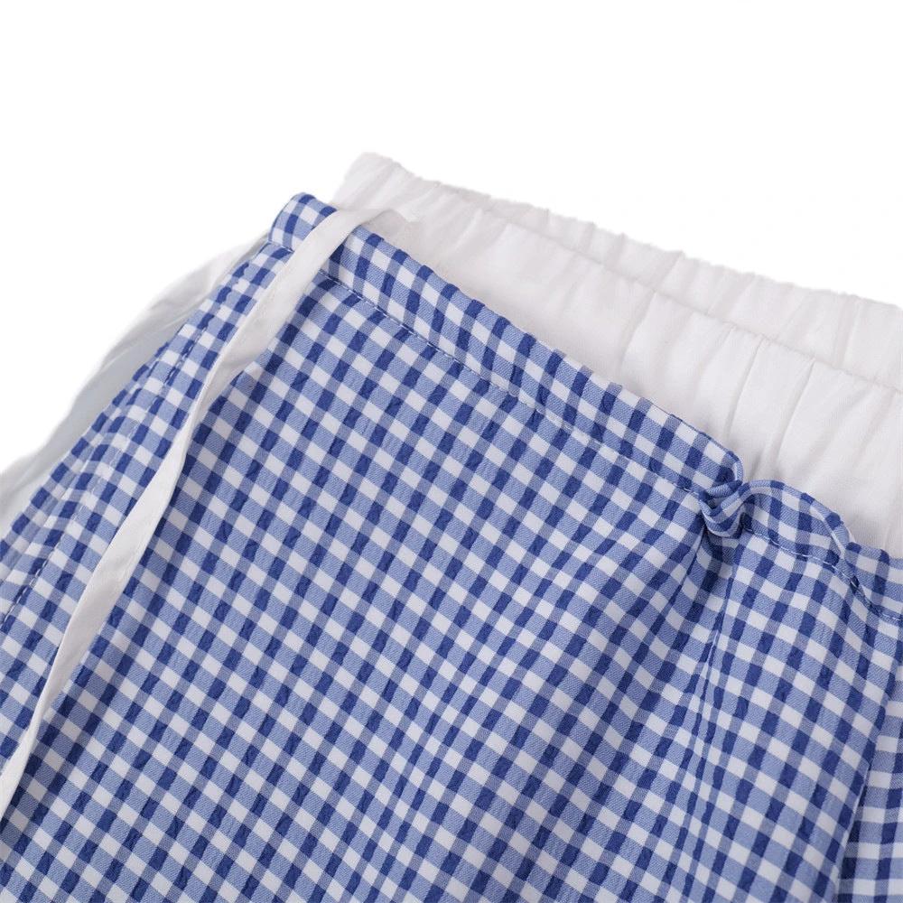 Small Grid Curved Knife Casual Pants by eprolo