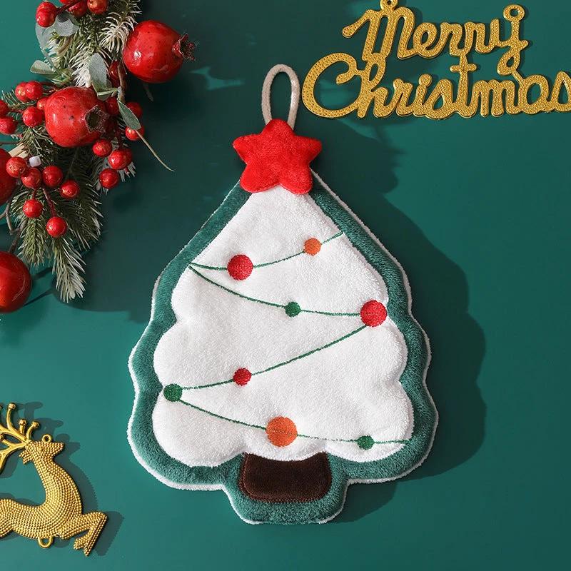 Christmas coral fleece hand towel hanging type absorbent quick drying cloth, kitchen and bathroom hand towel pendant by eprolo