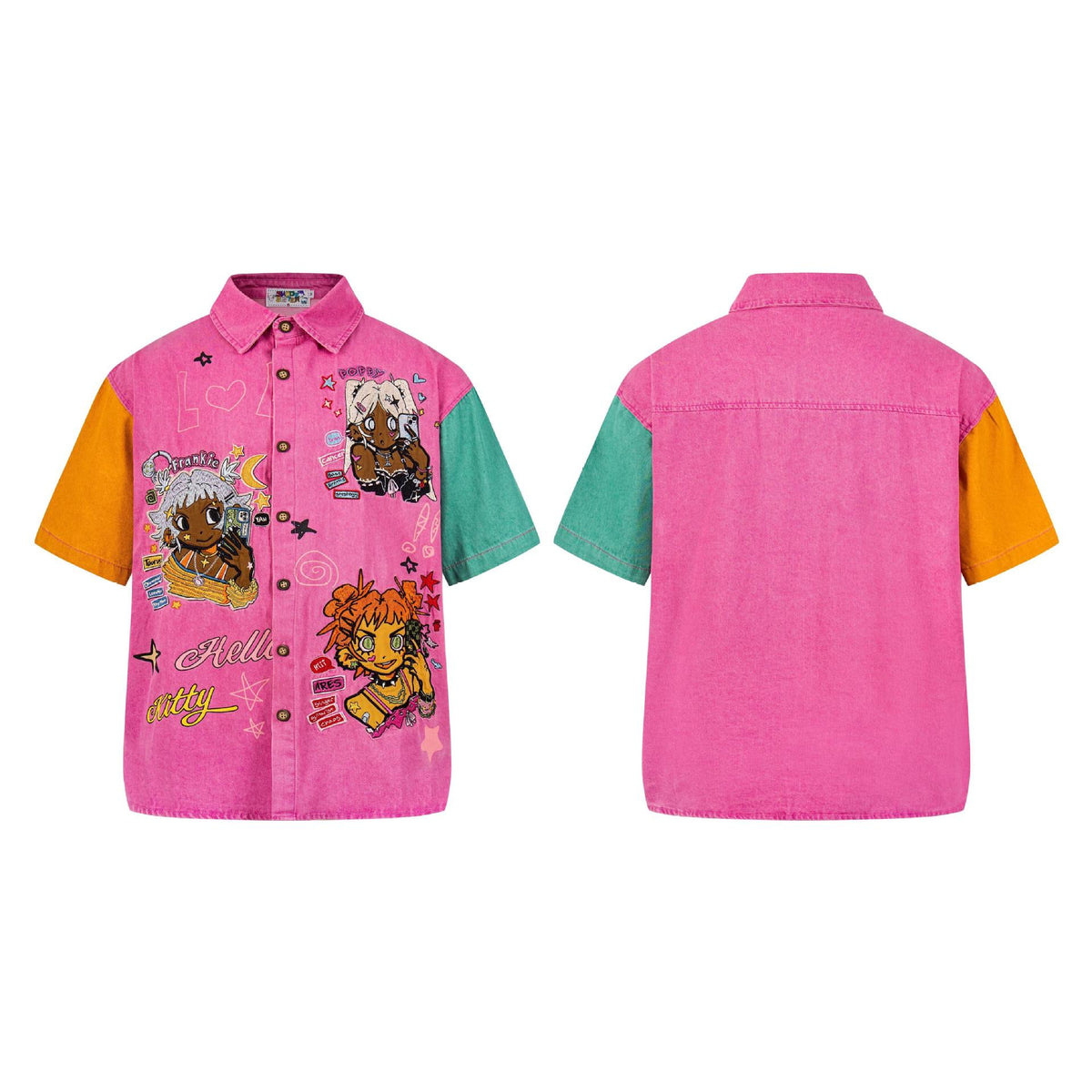 Black skinned girl embroidered short sleeved shirt with patchwork