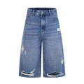 Short en jean brodé, délavé et usé