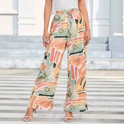 Elastic waist wide leg pants