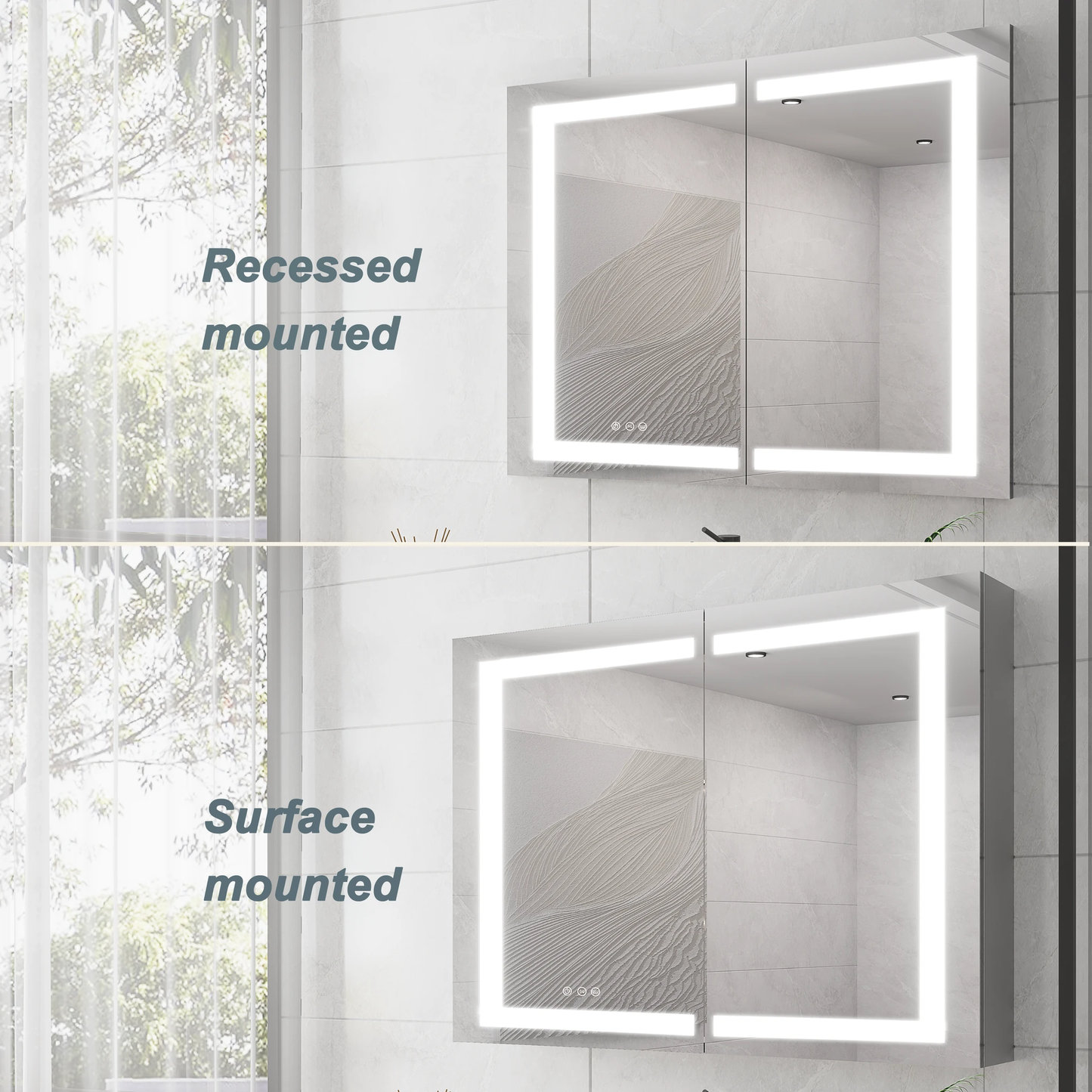 36 x 30 inch Medicine Cabinet with LED Vanity Mirror Anti-Fog Recessed or Surface Mount Waterproof DimmableAluminum 3000K~6000K Lighted Double Door Bathroom Cabinet with Touch Switch by eprolo