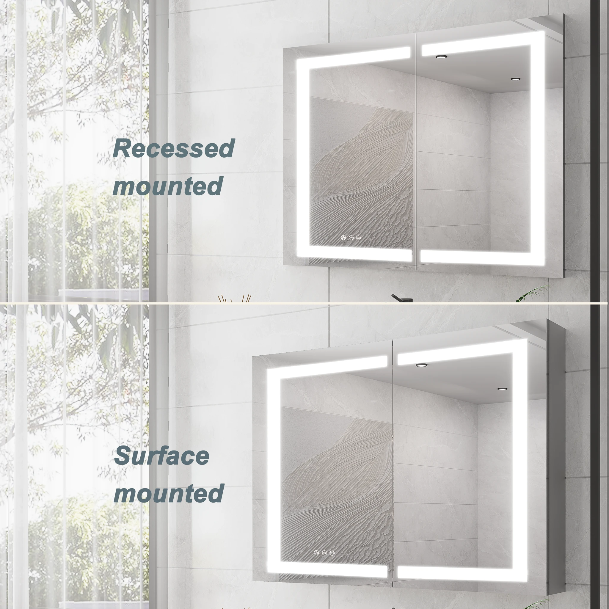 36 x 30 inch Medicine Cabinet with LED Vanity Mirror Anti-Fog Recessed or Surface Mount Waterproof DimmableAluminum 3000K~6000K Lighted Double Door Bathroom Cabinet with Touch Switch by eprolo