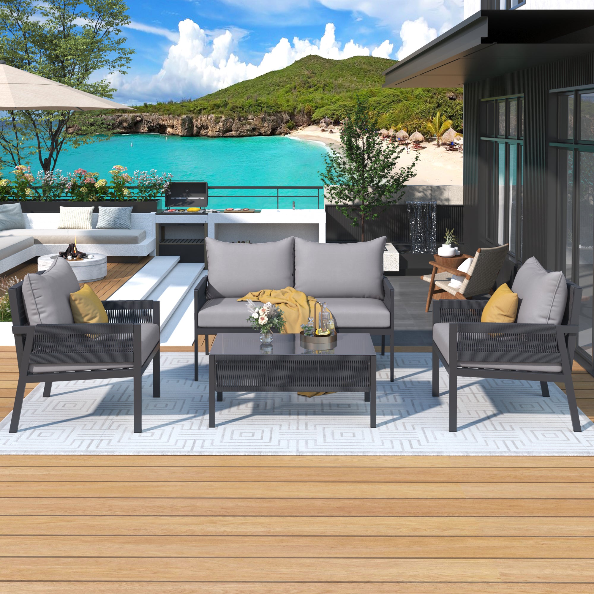 Outdoor Furniture with Tempered Glass Table