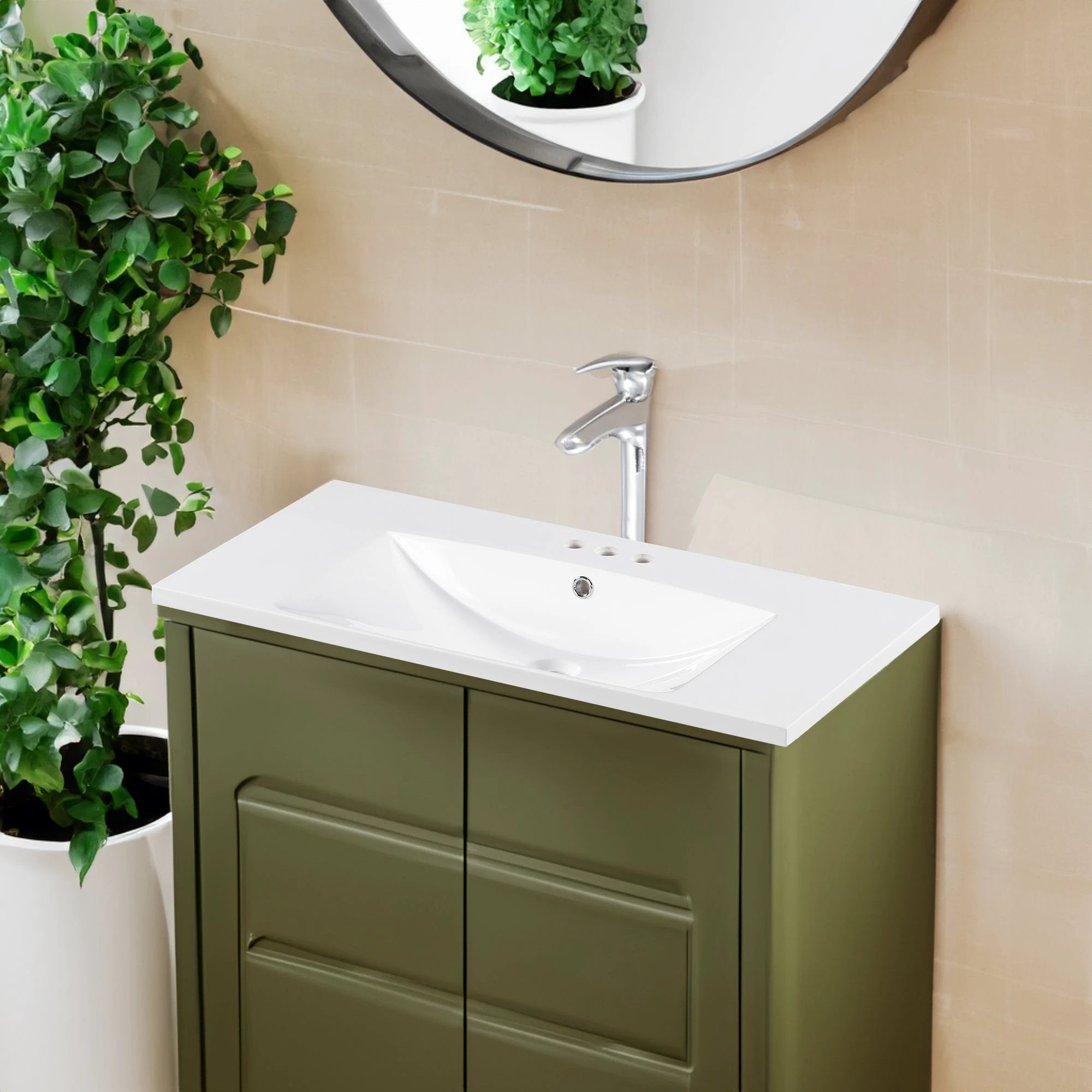 36" Single Bathroom Basin Sink, Vanity Top Only, 3-Faucet Holes, Resin by eprolo