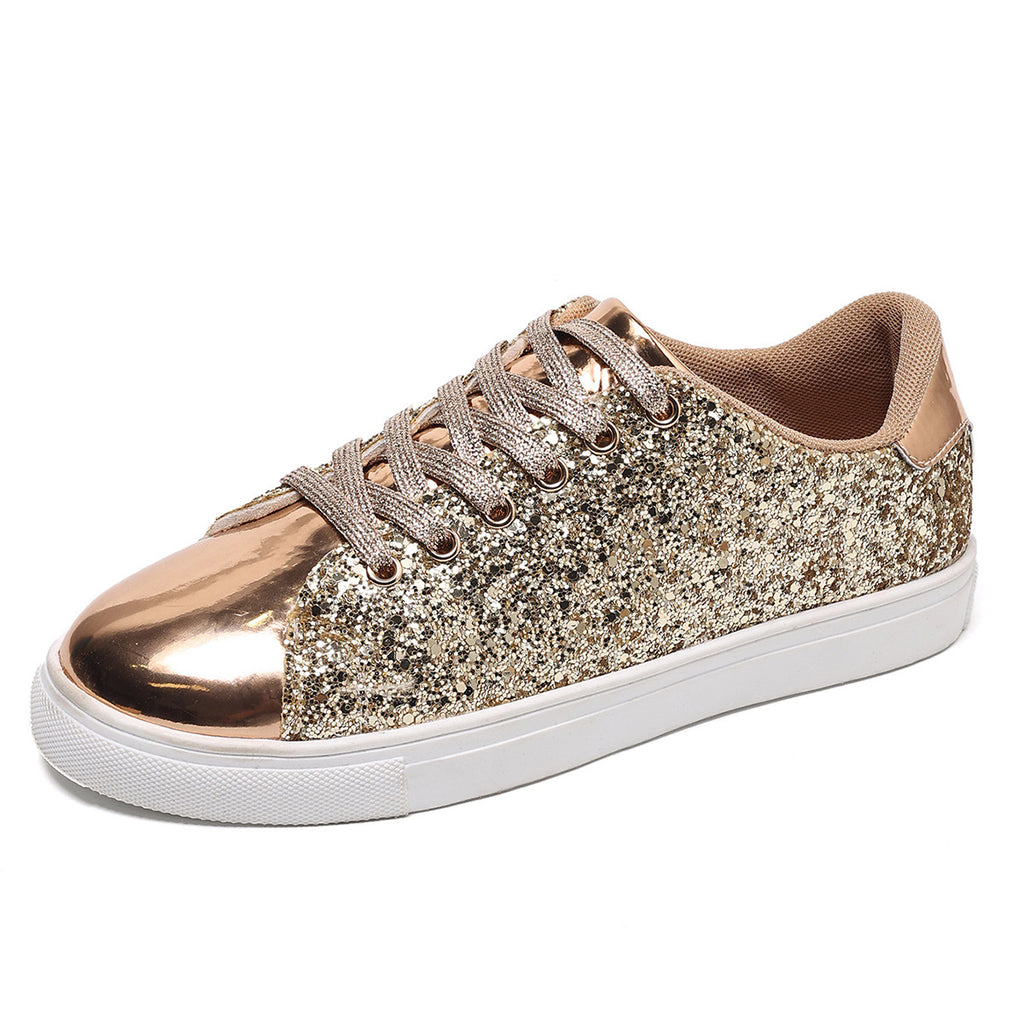 Zapatos de talla grande con cordones delanteros con lentejuelas de color liso