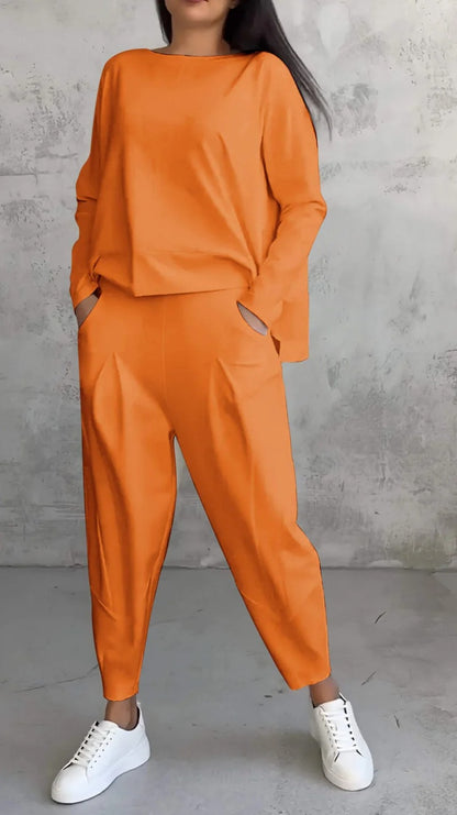 Ensemble Pull Femme Col Rond Ample Et Irrégulier À Manches Longues
