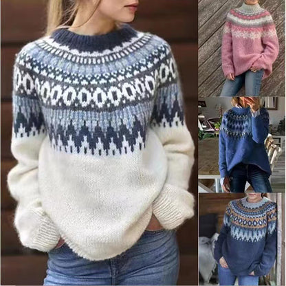 Pull ras du cou imprimé jacquard vintage