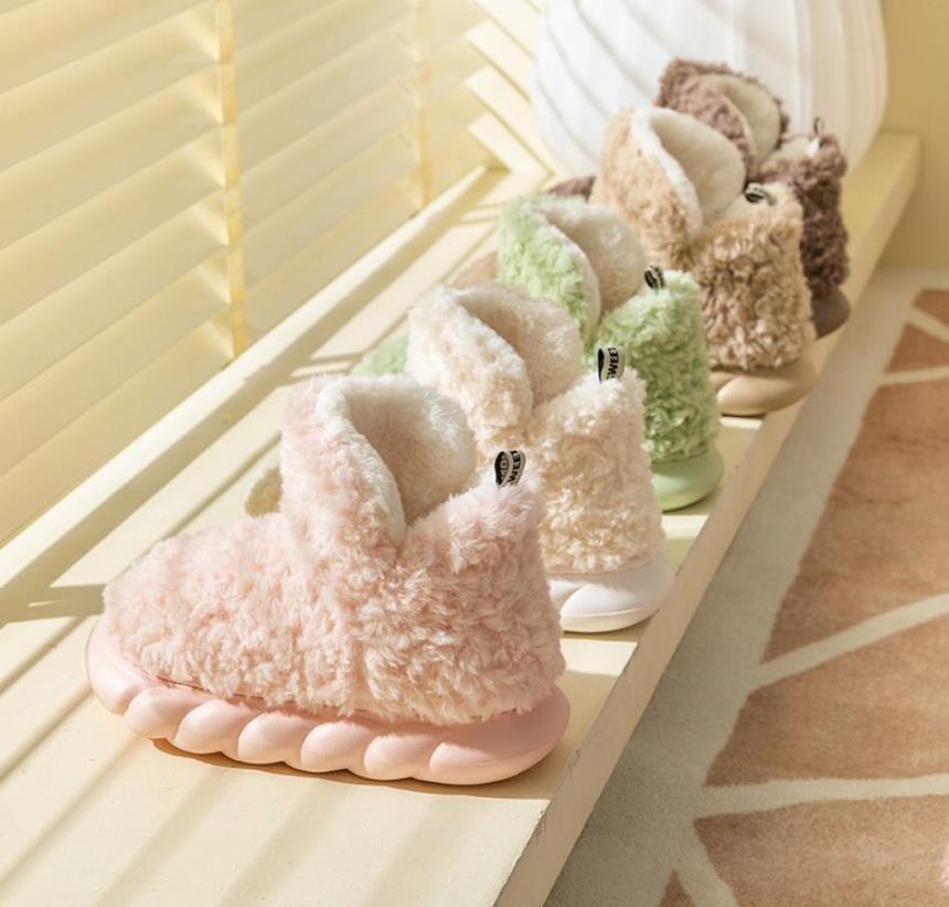 Paquete de invierno Zapatillas de algodón con tacón, impermeables, para usar en casa, interiores y exteriores, bonitas, de caña alta