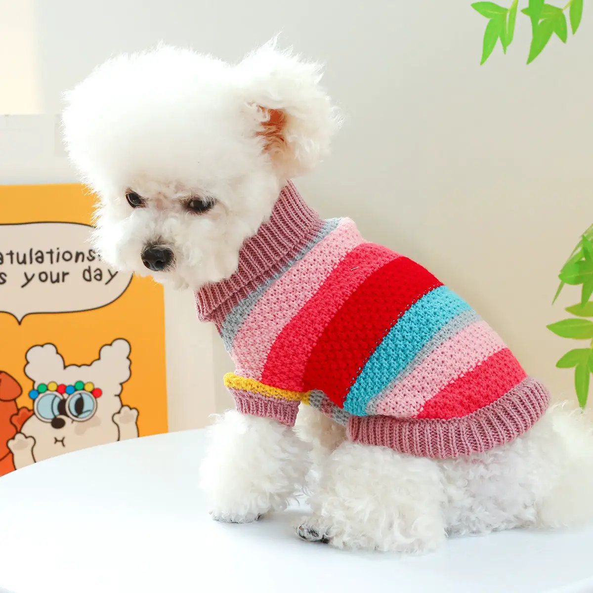 Pet sweater AdTec with colorful striped knit in pink, red and turquoise