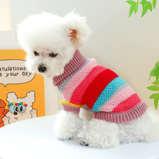 Pet sweater AdTec with colorful striped knit in pink, red and turquoise