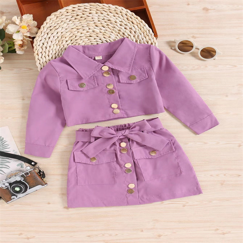 Top de chaqueta de manga larga con solapas cortas, falda de línea A con lazo, conjunto de moda transfronteriza