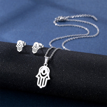 Stainless Steel Necklace Ear Stud Combination Suit