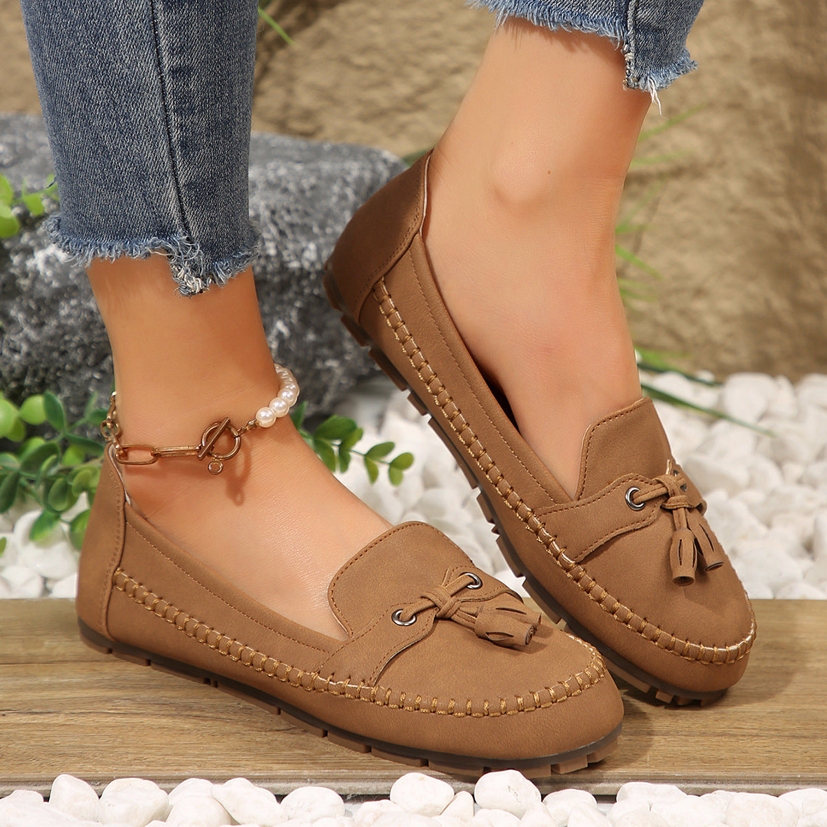 Mocassins ronds pour femmes Tendance Antidérapants Souples Confortables