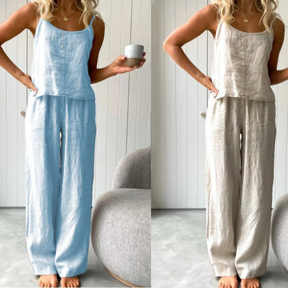Ensemble de maison pantalon élastique et débardeur femme mode couleur unie