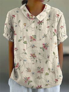 Camiseta de manga corta estilo retro floral y lindo