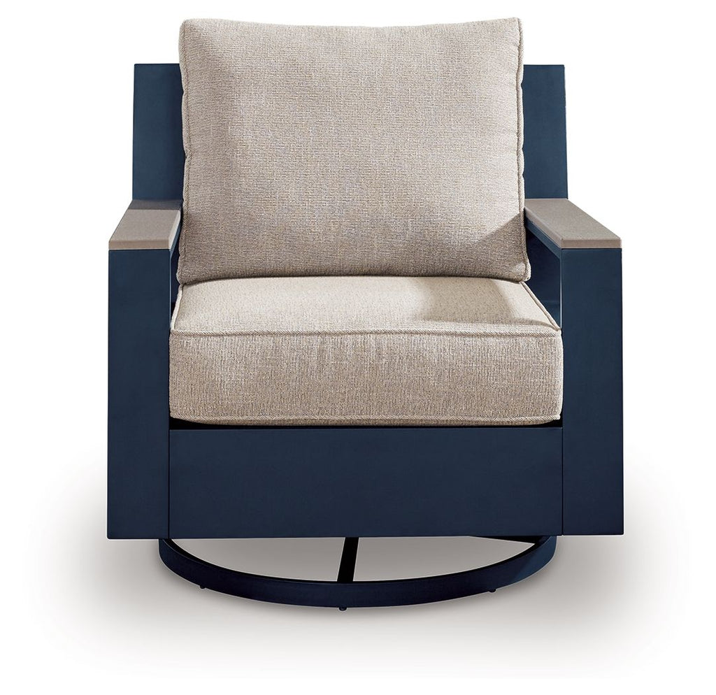 Blue Outdoor Swivel Glider Chair with Cushion - Durable & Weather Resistant-1