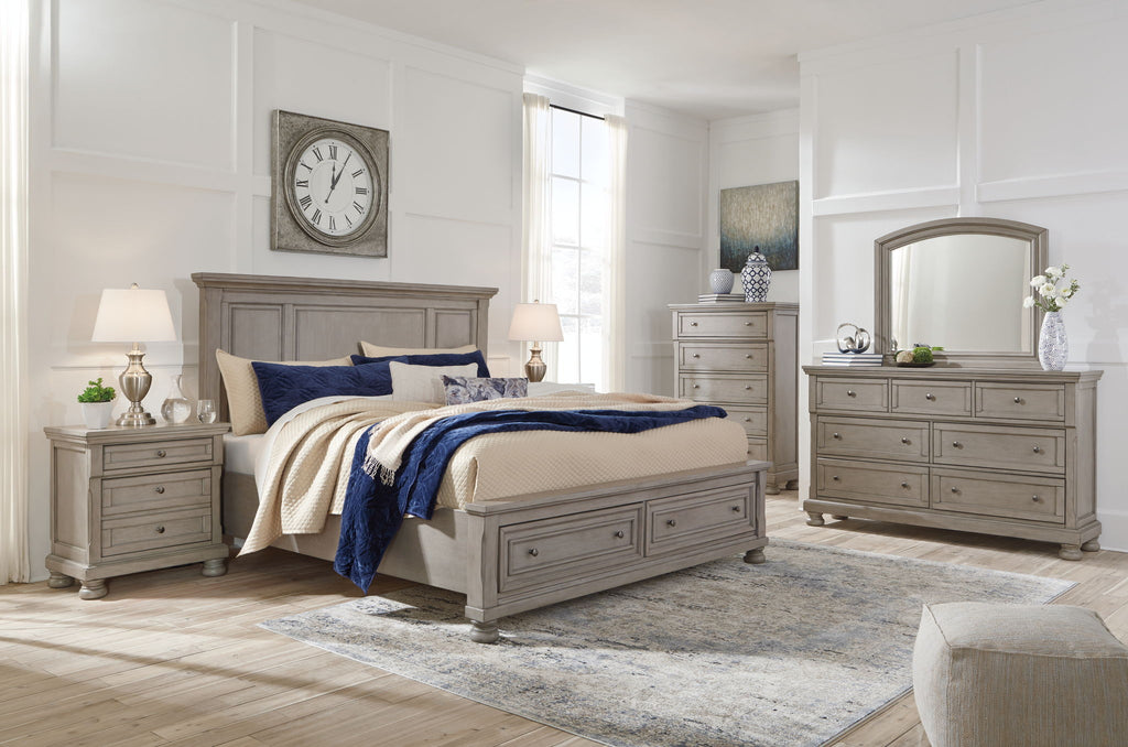 Light Gray Lettner Queen Panel Storage Bedroom Set Furniture-0
