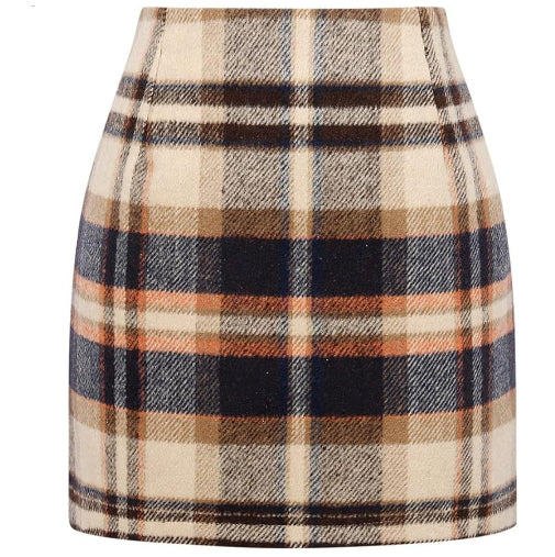Mini-jupe crayon moulante en laine à carreaux taille haute pour femme