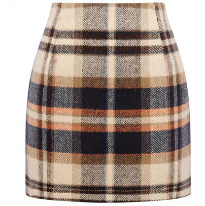 Mini-jupe crayon moulante en laine à carreaux taille haute pour femme
