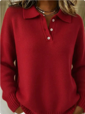 Pull à revers imprimé, décontracté, à manches longues, boutonné, tricoté pour femme