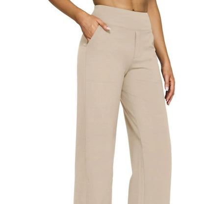 Pantalon droit taille haute en maille à poches
