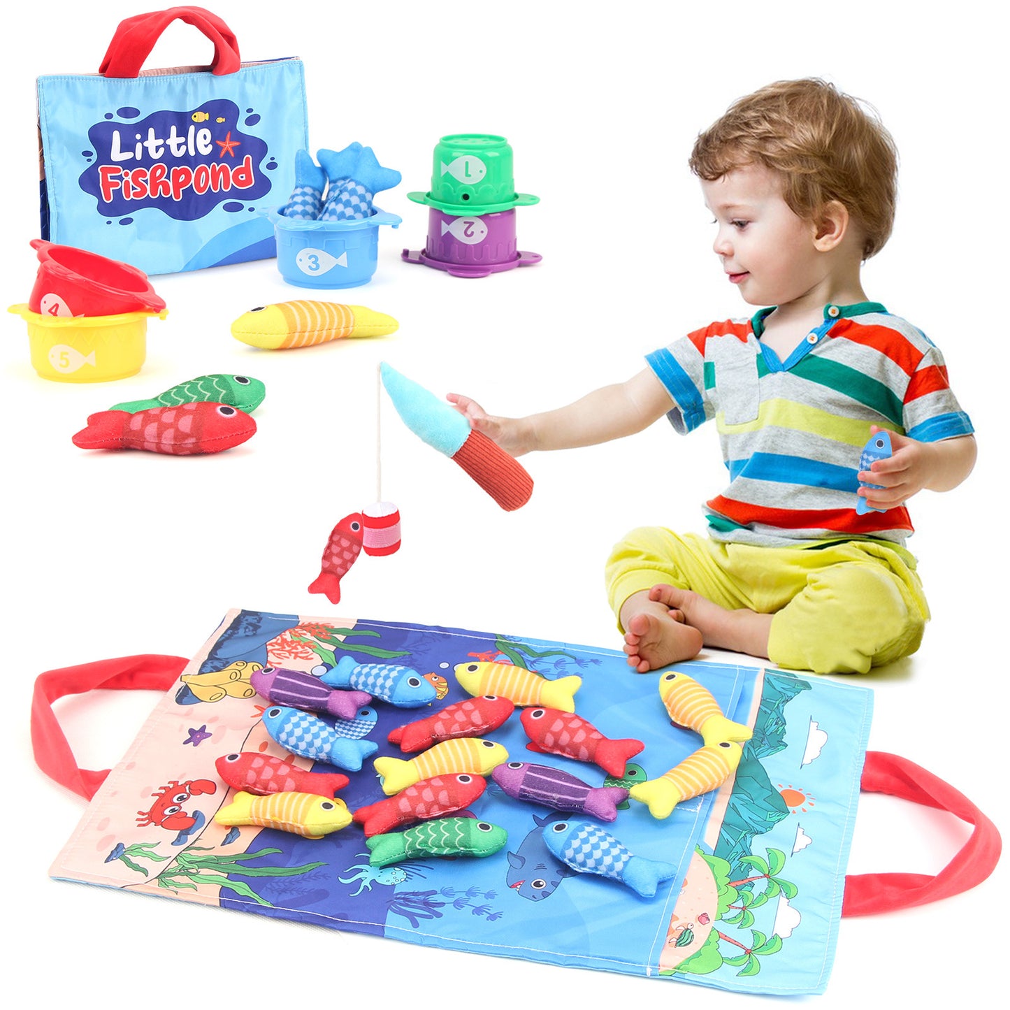 Jouets de Pêche Bébé en Tissu 3D Rampant Éveil Éducatif Précoce