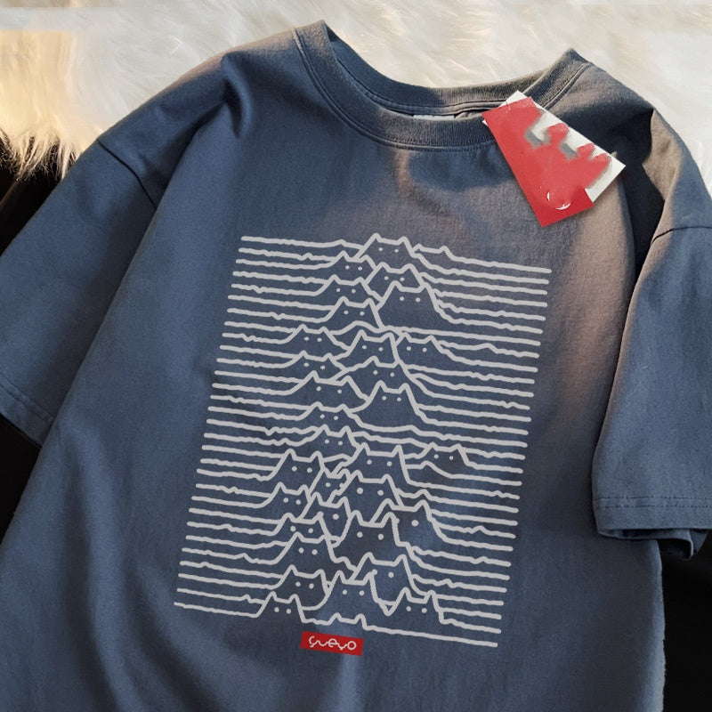 Camiseta de manga corta de algodón puro con estampado de gato de montaña, estilo casual y veraniego