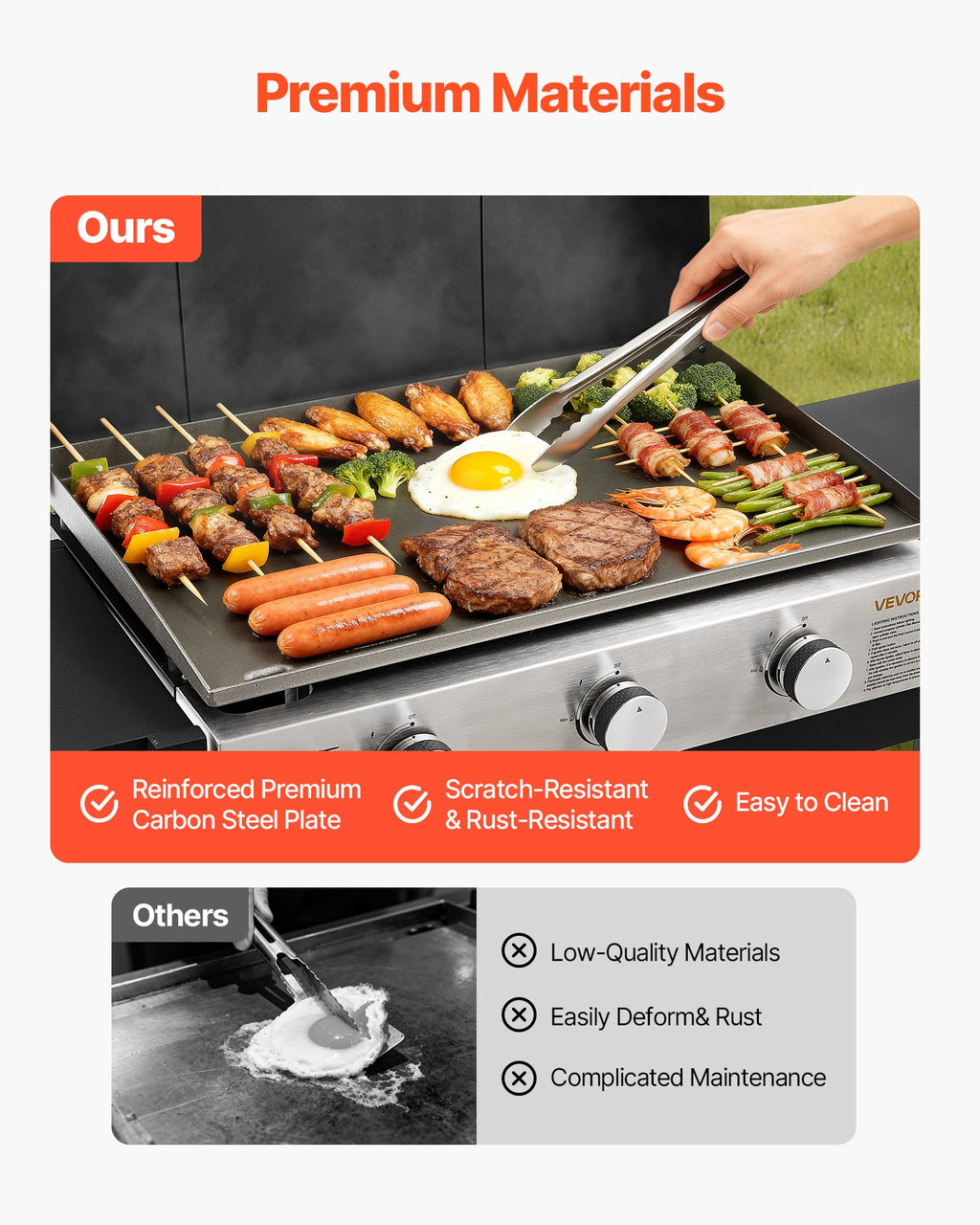 Plancha de gas, parrilla de superficie plana de 3 quemadores