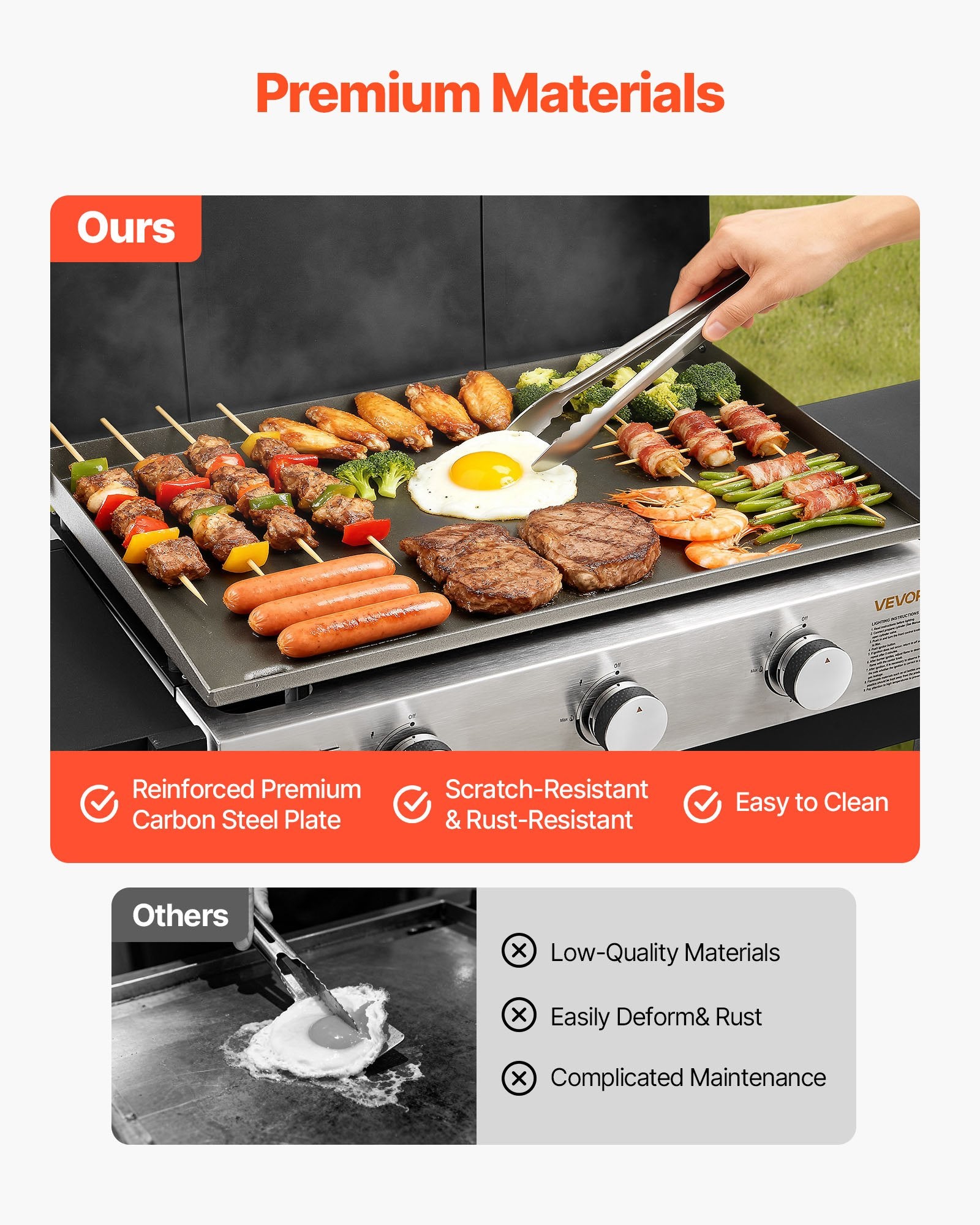 Plancha de gas, parrilla de superficie plana de 3 quemadores
