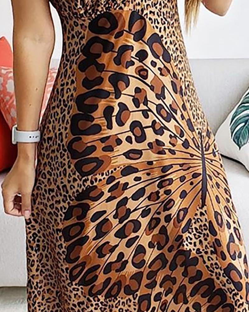 Nouvelle robe à bretelles imprimé léopard et papillons pour femme