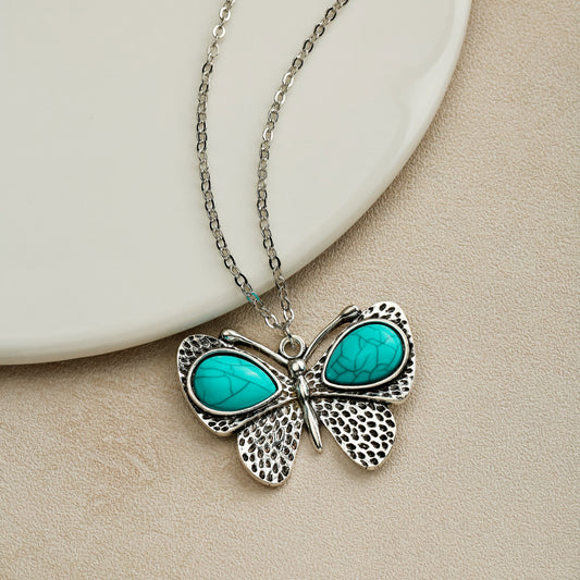 Collar con colgante de turquesa, adorno de estilo bohemio, venta al por mayor transfronteriza europea y americana de joyas naturales