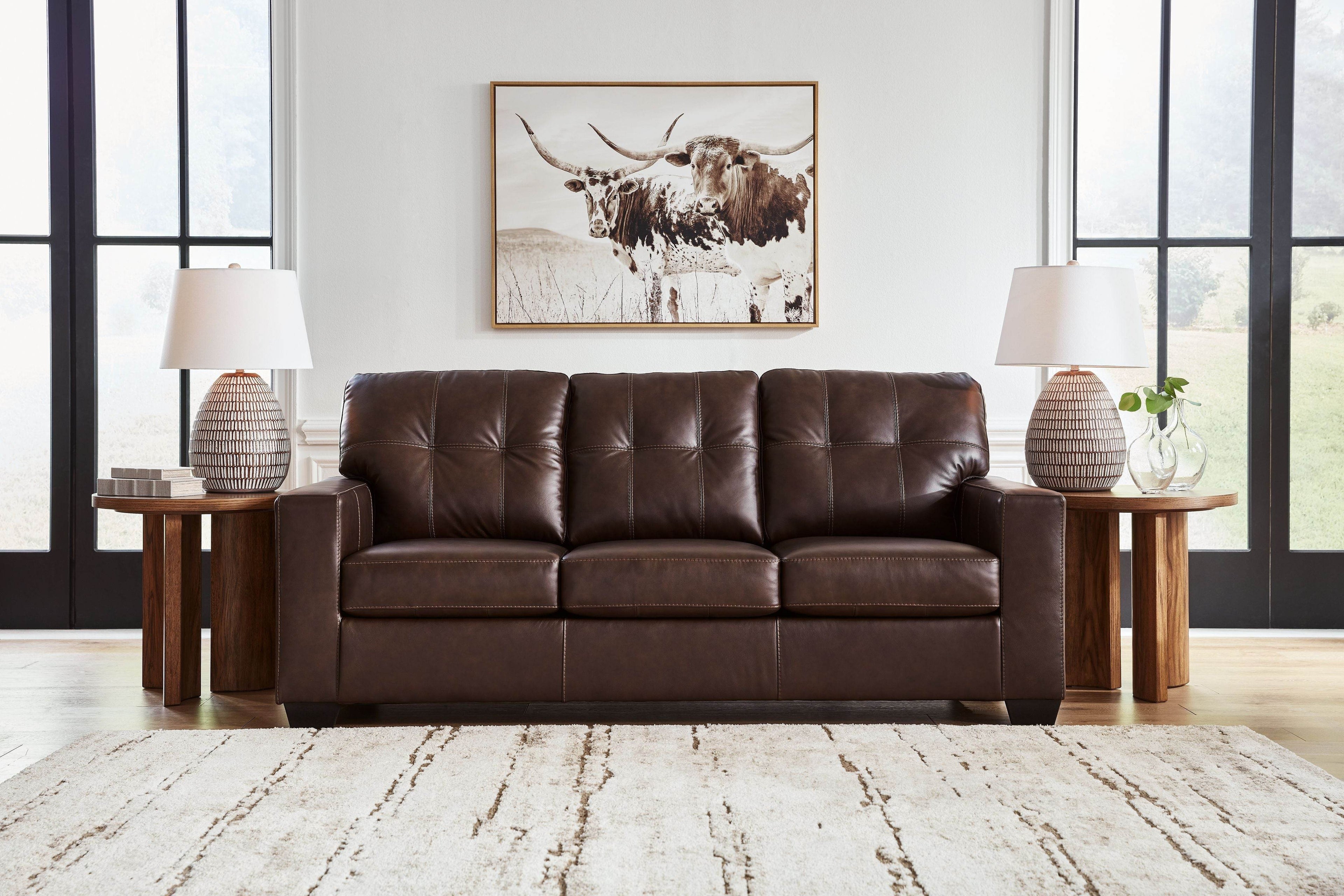 Signature Design By Ashley Santorine Leather Match Dark Brown Sofa-1