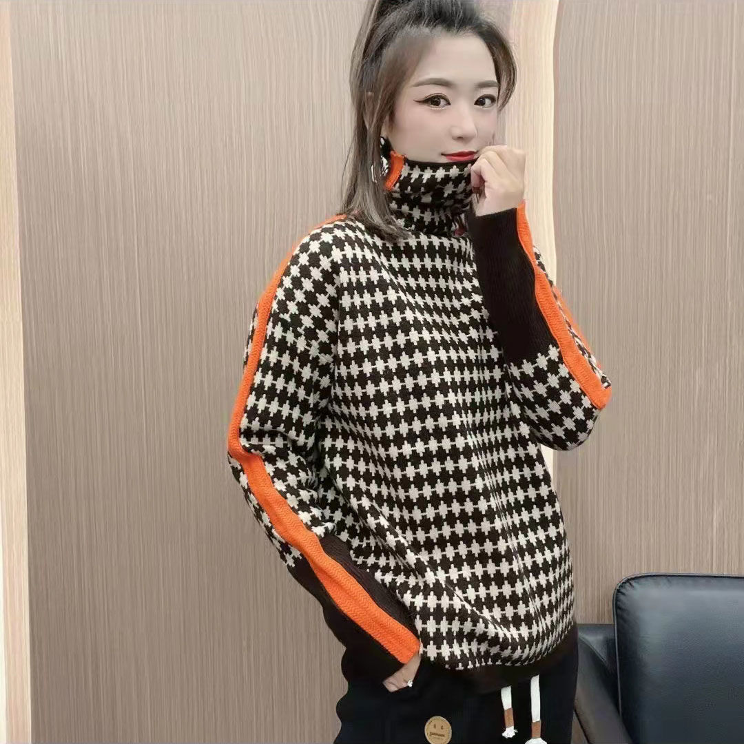 Pull col ras du cou décontracté multicolore pour femme