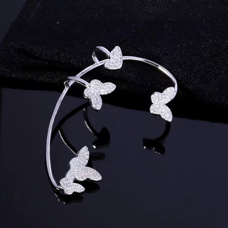 Boucles d'oreilles clips papillon en métal doré, zircon étincelant, sans piercing, pour femme, cadeau