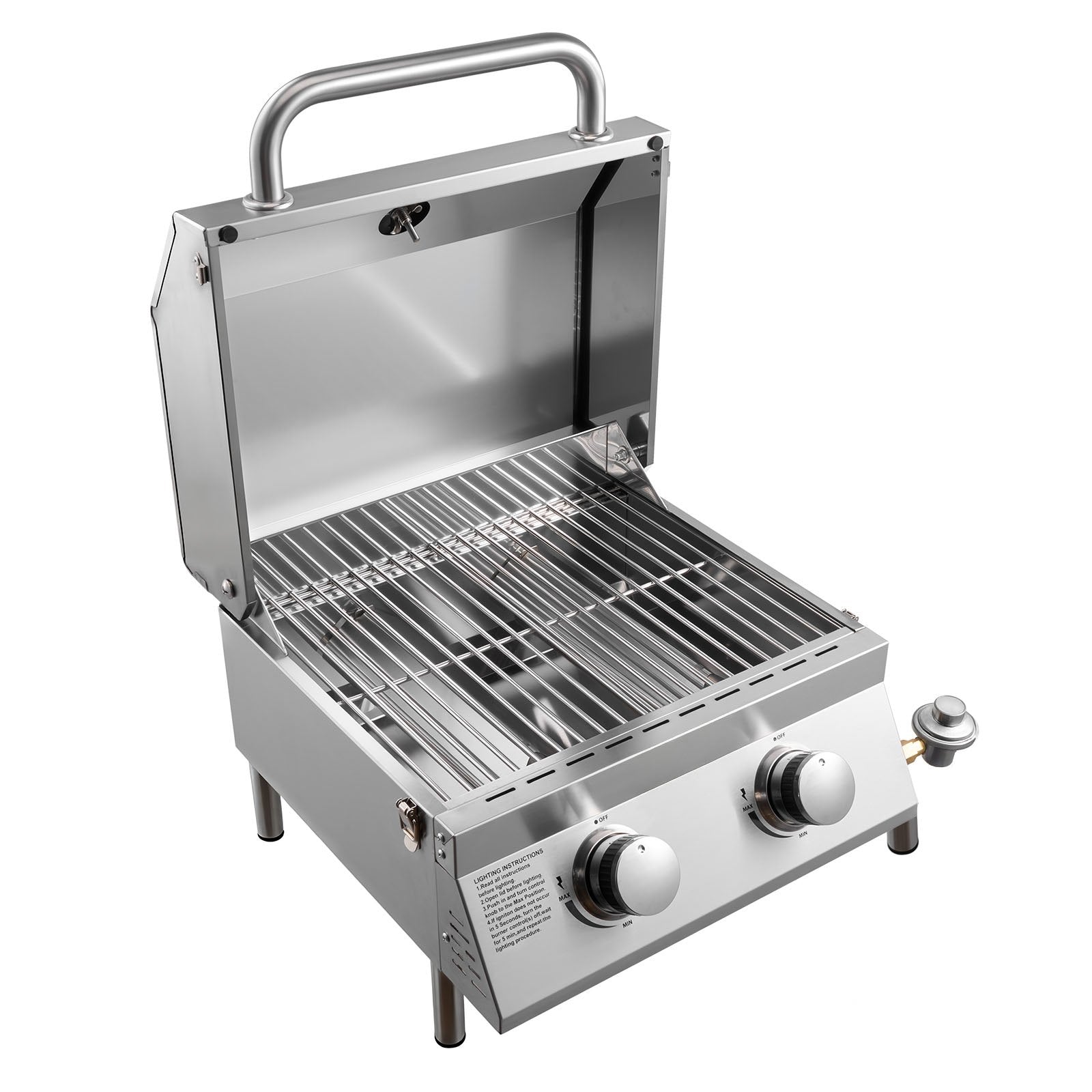 Parrilla de gas de sobremesa, parrilla de propano portátil de acero inoxidable de 2 quemadores