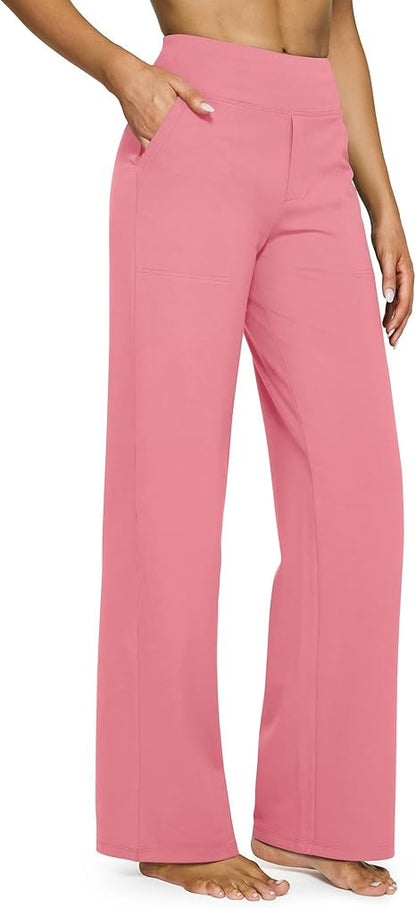 Pantalon droit taille haute en maille à poches