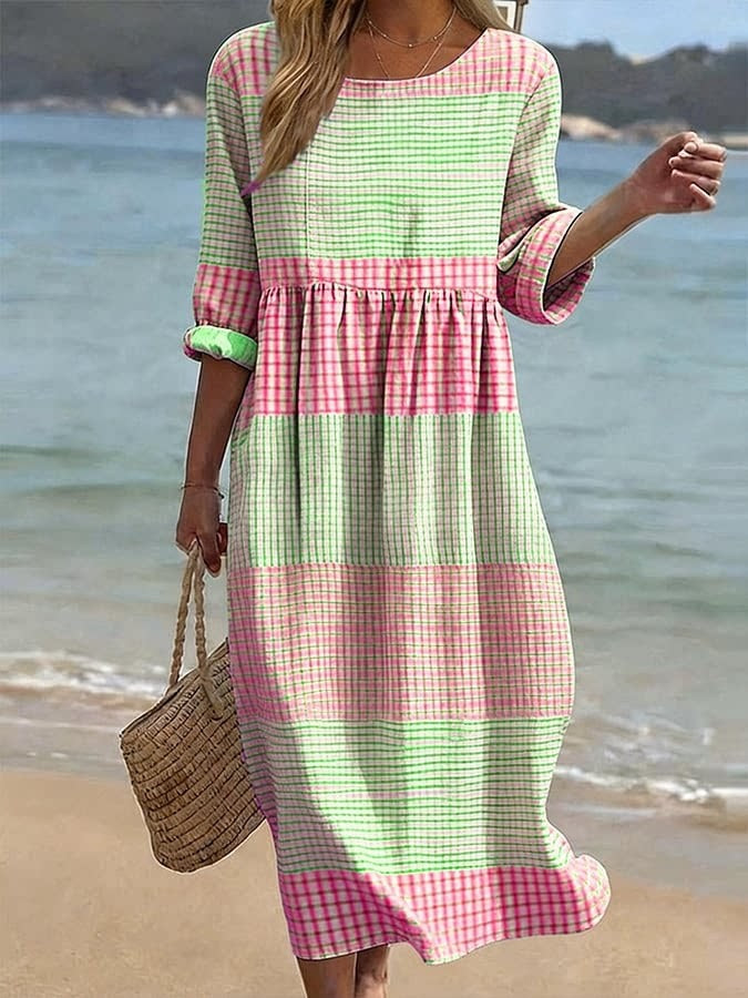Robe ample à col rond pour femme, mode, manches longues, imprimé de qualité supérieure