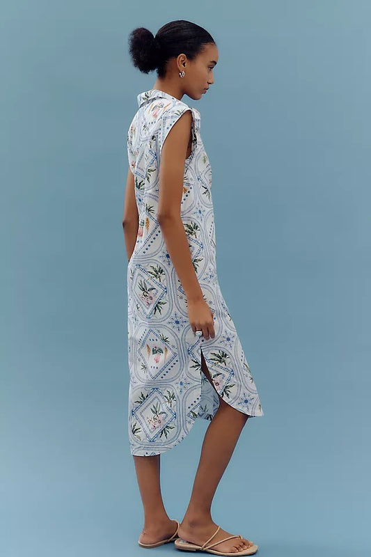 Vestido midi vintage con mangas casquillo y botones frontales