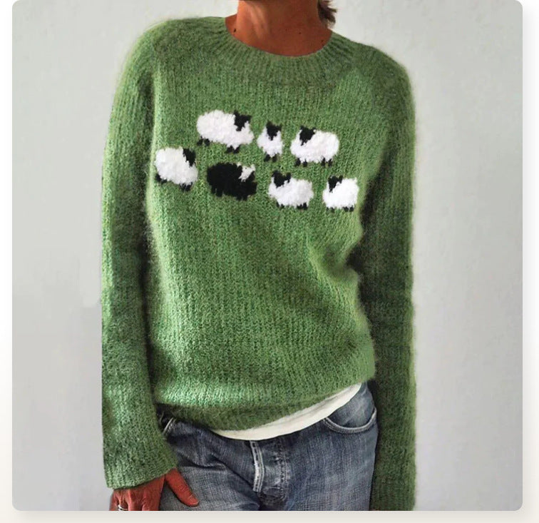Pull Col Rond Ample et Élégant à Manches Longues – Vente Flash