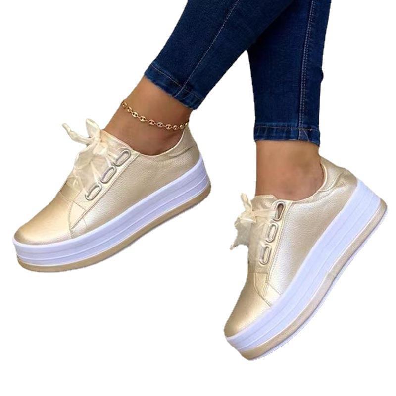 Chaussures plates à lacets et bout rond pour femmes, de grande taille, décontractées, style européen et américain