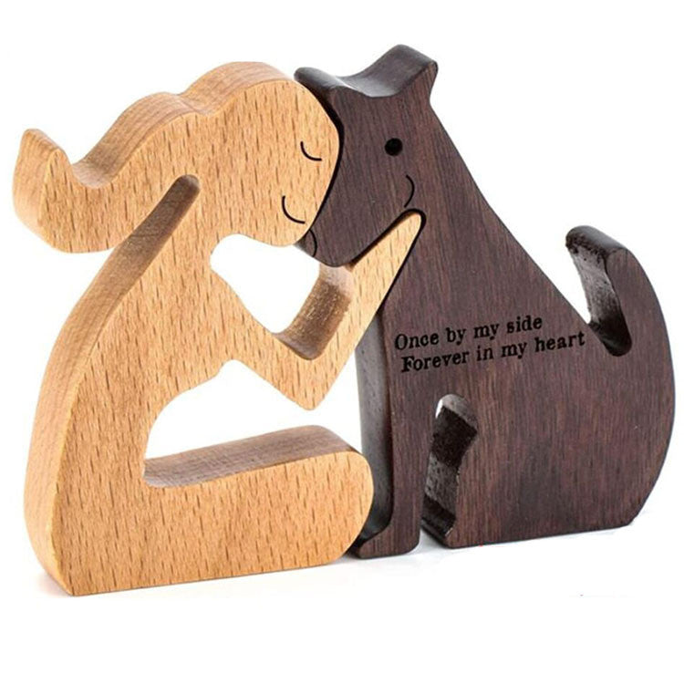 Adorno de Perro en Madera DIY Figura Escultura Decoración del Hogar Un Hombre Un Perro Escultura de Madera Regalos de Navidad Modelo Decorativo