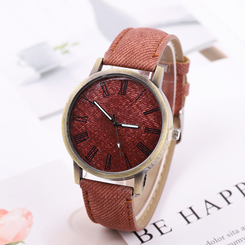 Montre à Quartz Femme en Jean Décontractée avec Ceinture