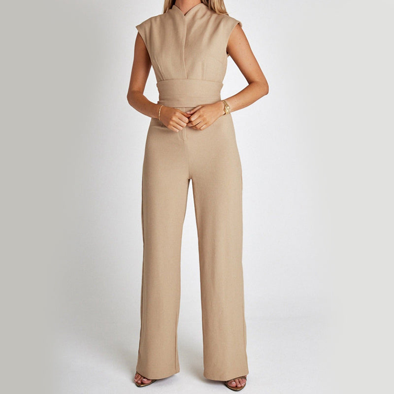 Combinaison Longue Élégante sans Manches pour Femme, Col en V, Jambes Larges, Tenue Décontractée d'Été
