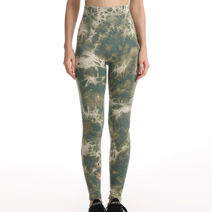 Legging Tie-Dye Femme Pantalon de Yoga Fitness Sans Couture Push Up Collant d'Entraînement Legging de Sport Musculation
