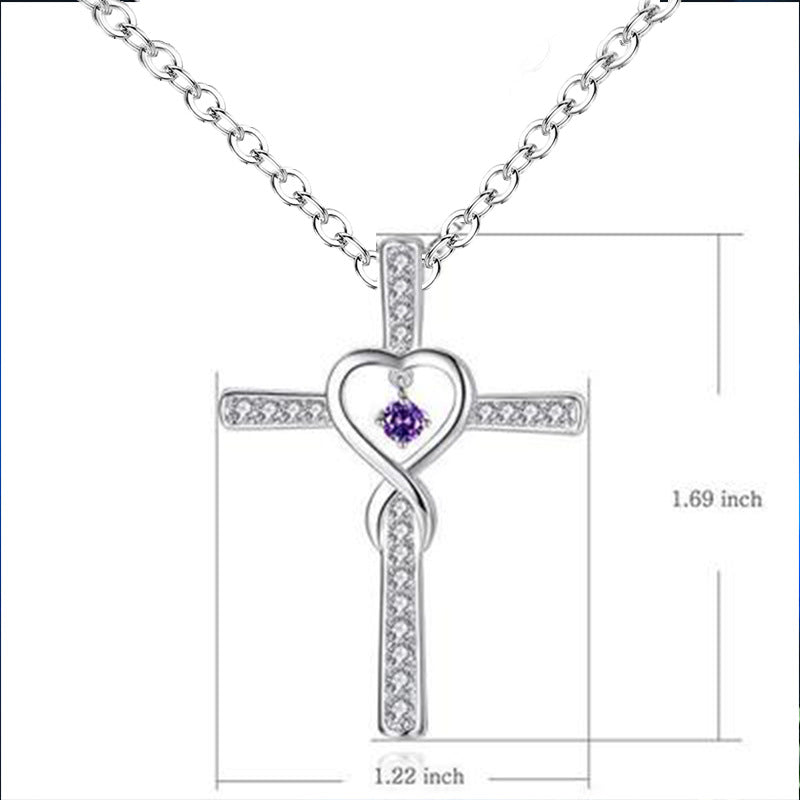 Infinito Amor Dios Confiamos Cruz Cristiana Piedra Natal Collar Colgante Gemas de Color Circón Corazón Collar Joyería para Mujer