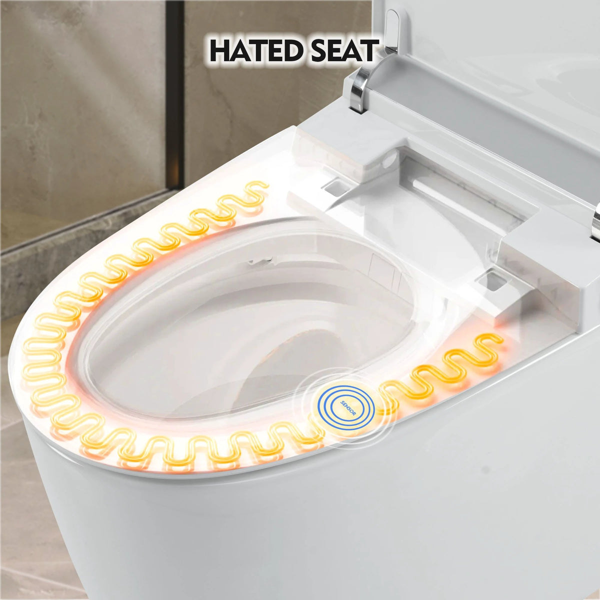 Heated seat intelligent toilet, integrated toilet, automatic flushing water tank toilet, with foot sensor flushing, white night by eprolo