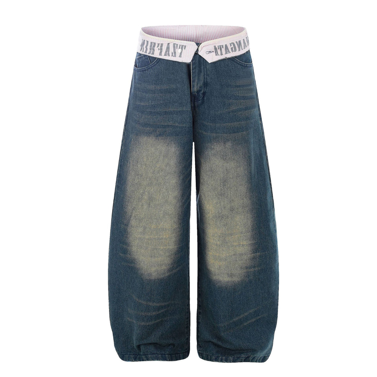 Pantalones largos de mezclilla lavados desgastados de tiro alto con pierna ancha y recta